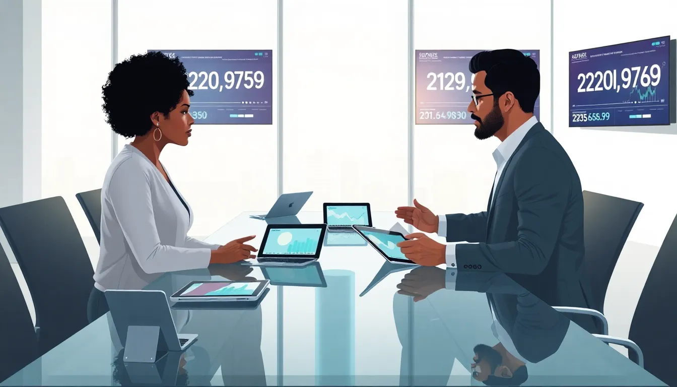 diverse professionals discussing the significance of the number 2109996369 in a modern office.