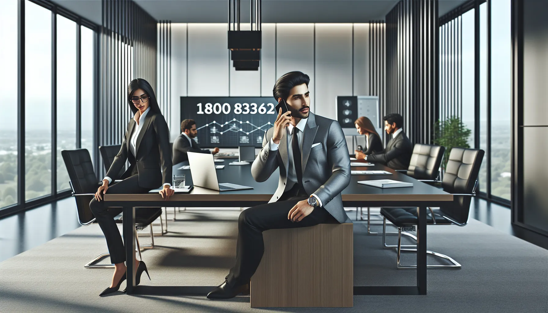 diverse professionals discussing on a conference call in a modern office.