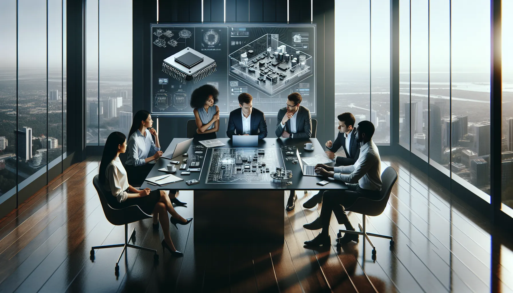 diverse team collaborating on the 4BV085 in a modern office setting.