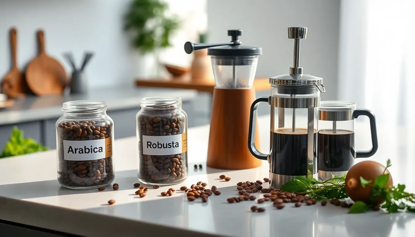 home barista preparing Arabica coffee in a modern kitchen.