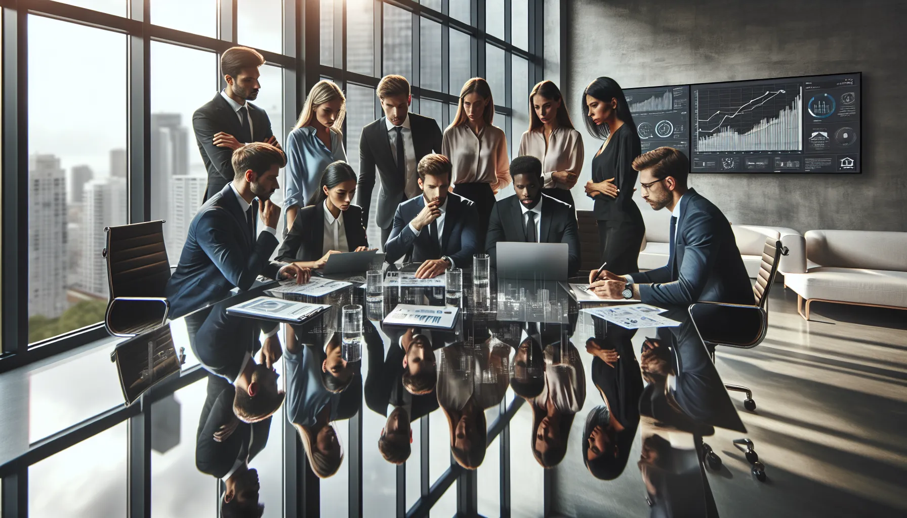 diverse team collaborating in a modern real estate office.