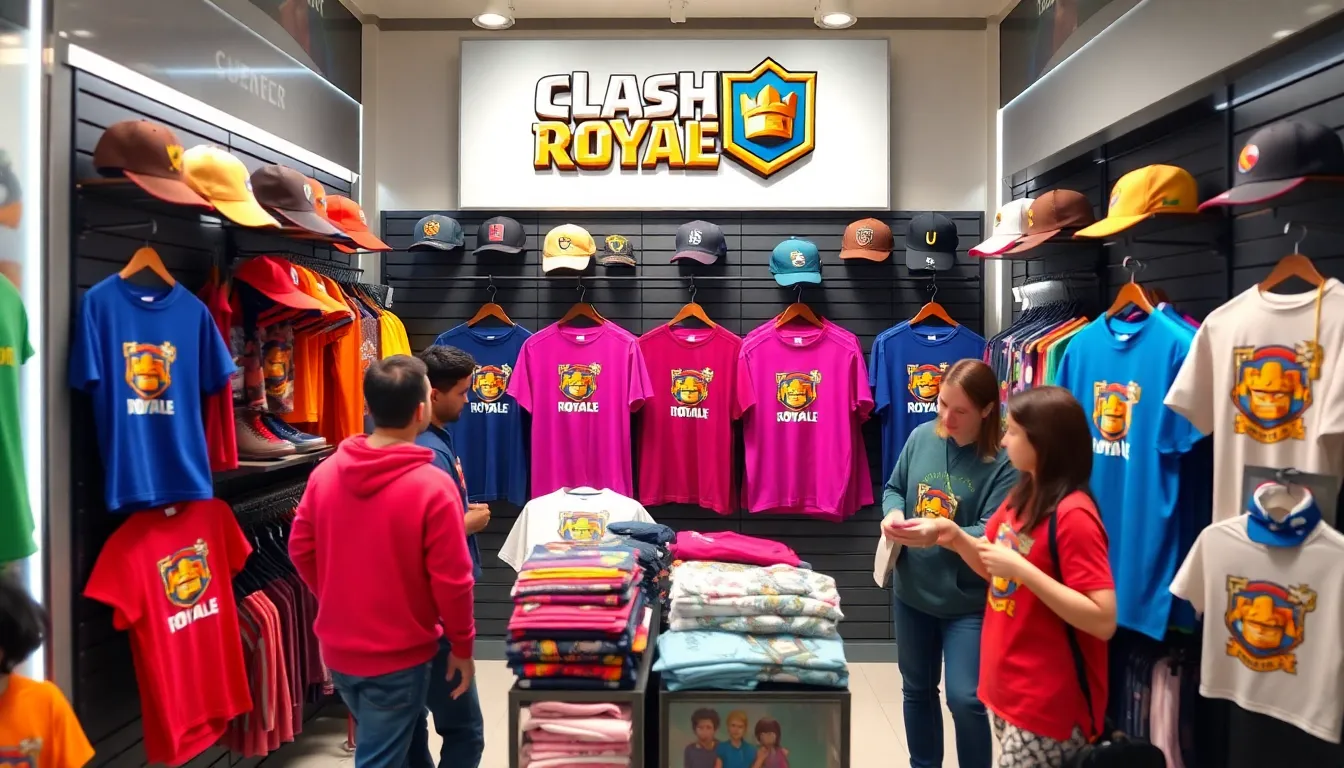 display of Clash Royale merchandise in a modern retail store.
