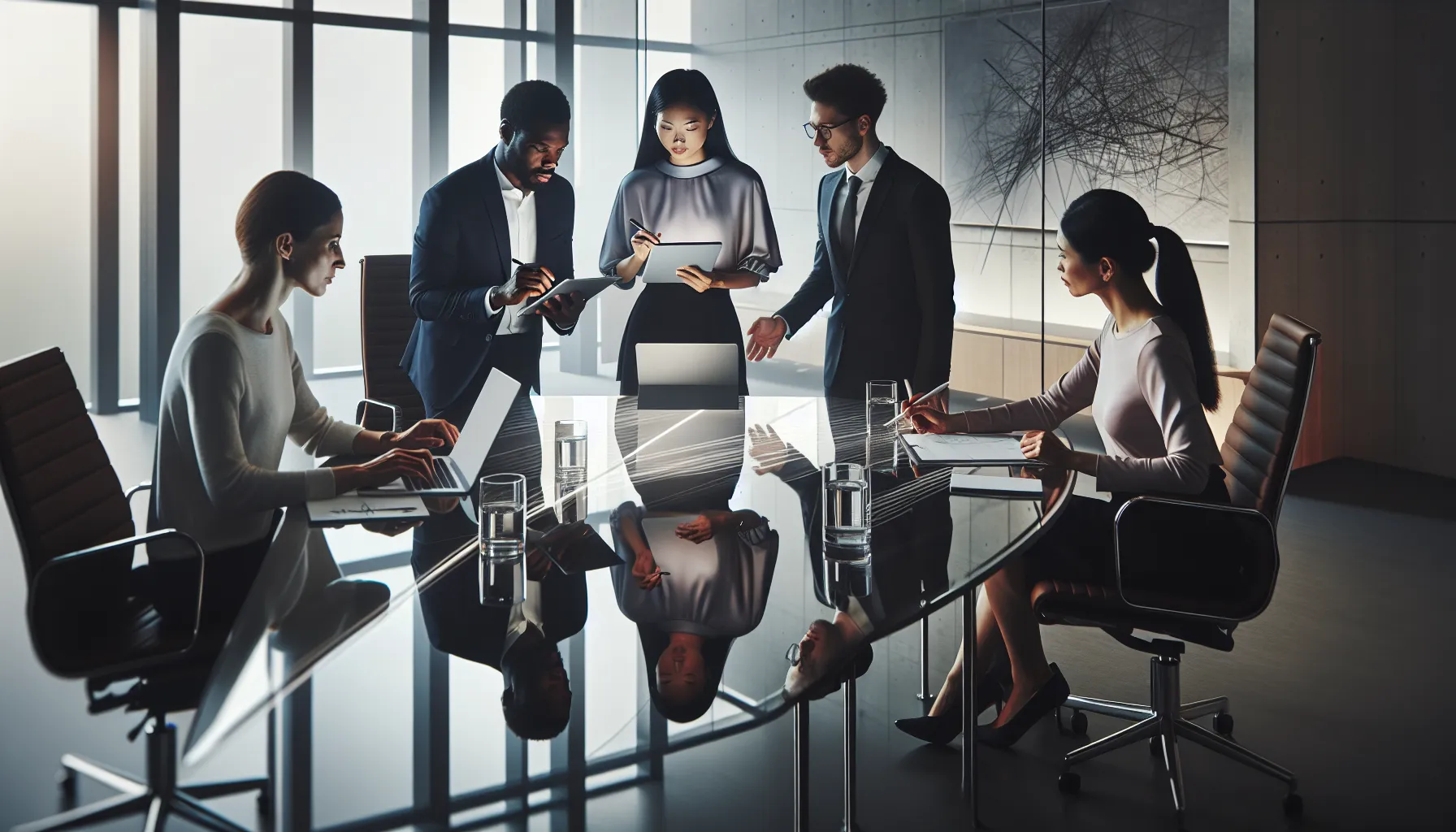 diverse team discussing the future of белочкш in a modern office.