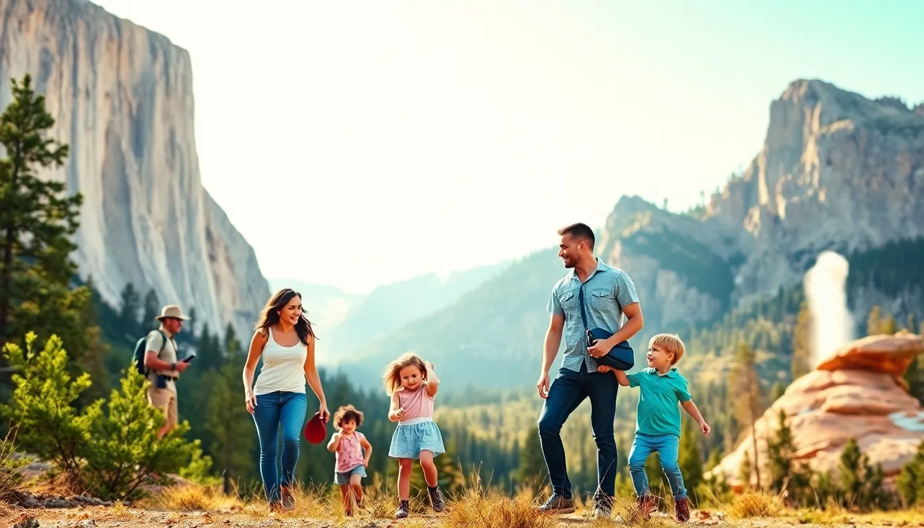 family exploring a national park with kids.