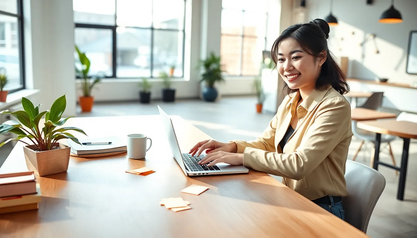 freelancer working in a bright, modern workspace.
