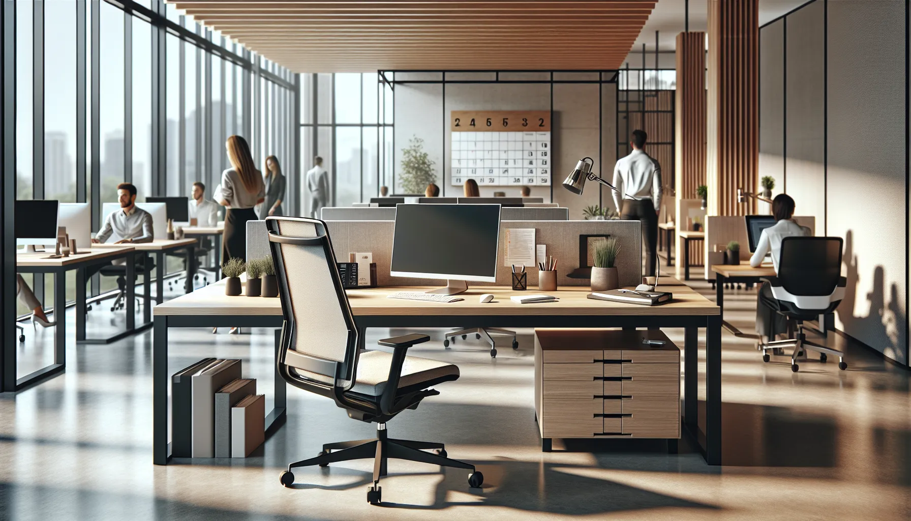 Empty office desk in modern Croatian workplace showing employee absence