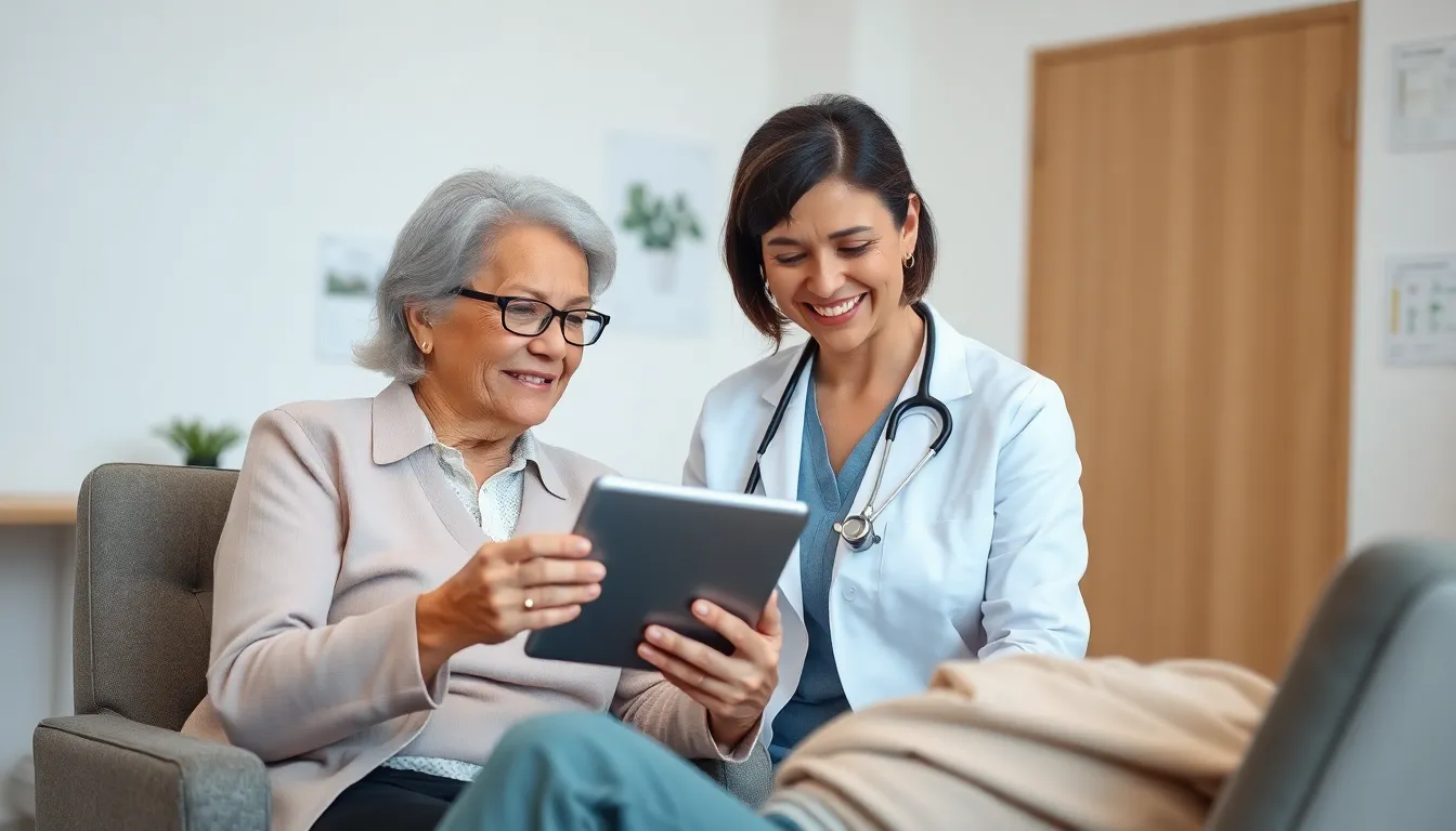 healthcare professional consulting an elderly patient about miofragia