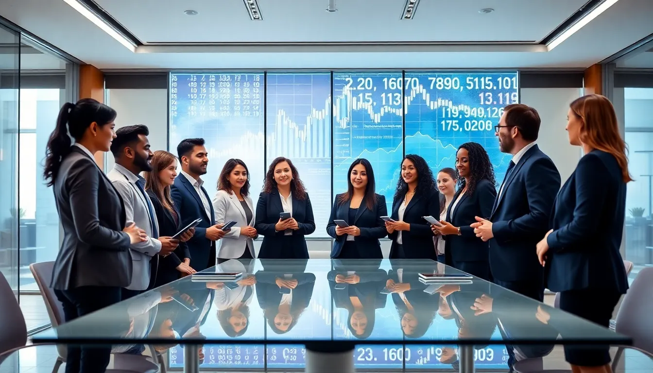 diverse professionals discussing telecommunications in a modern conference room.