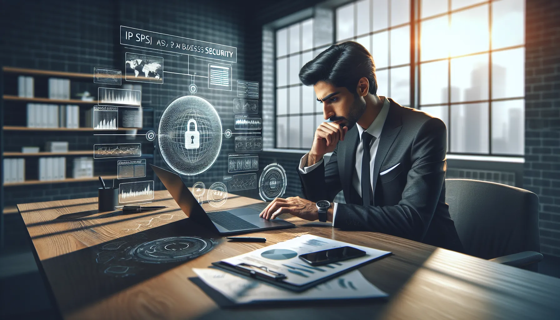 cybersecurity expert analyzing IP address security at a modern desk.