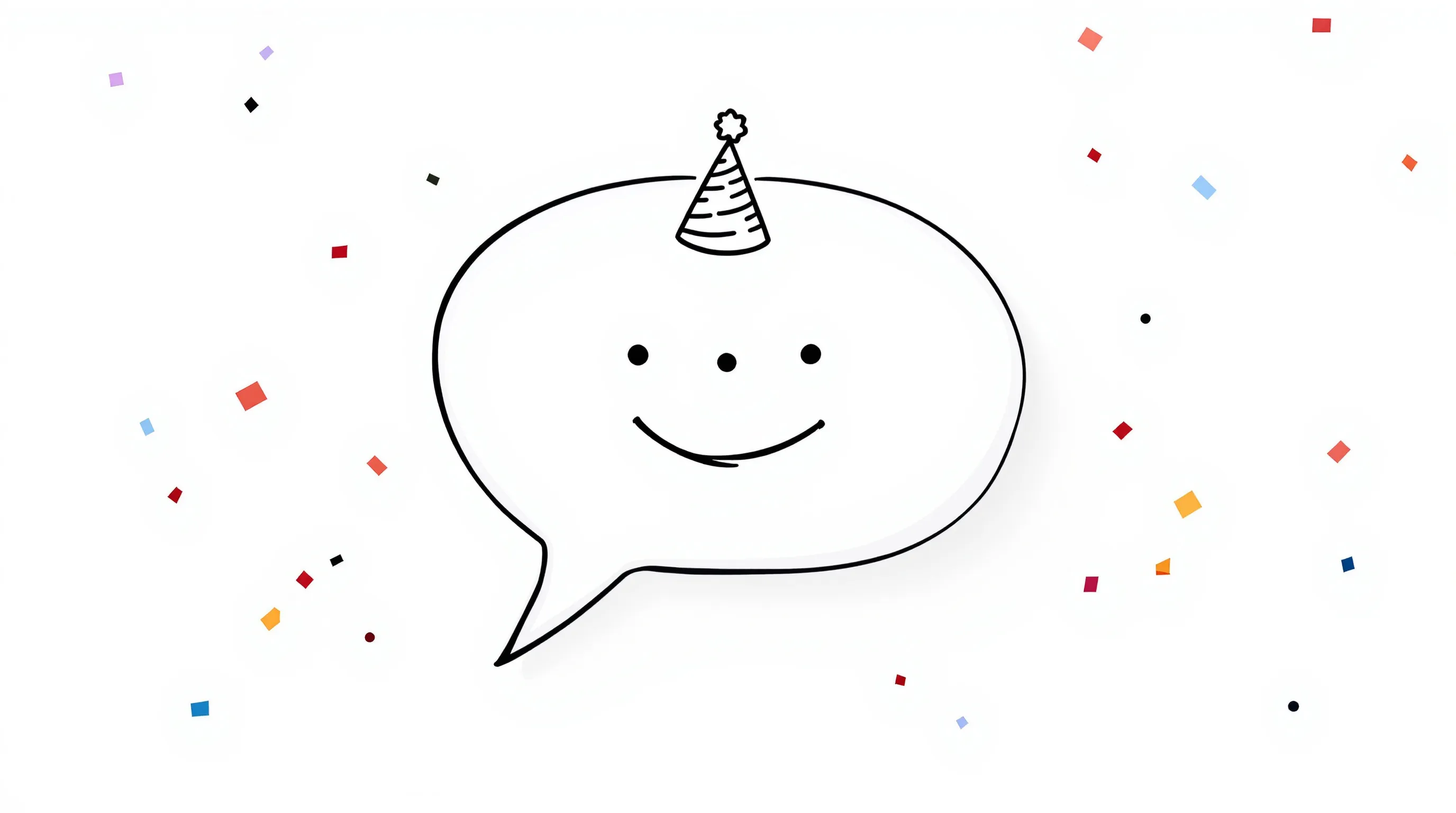 a speech bubble with a smile and party hat representing a funny birthday message