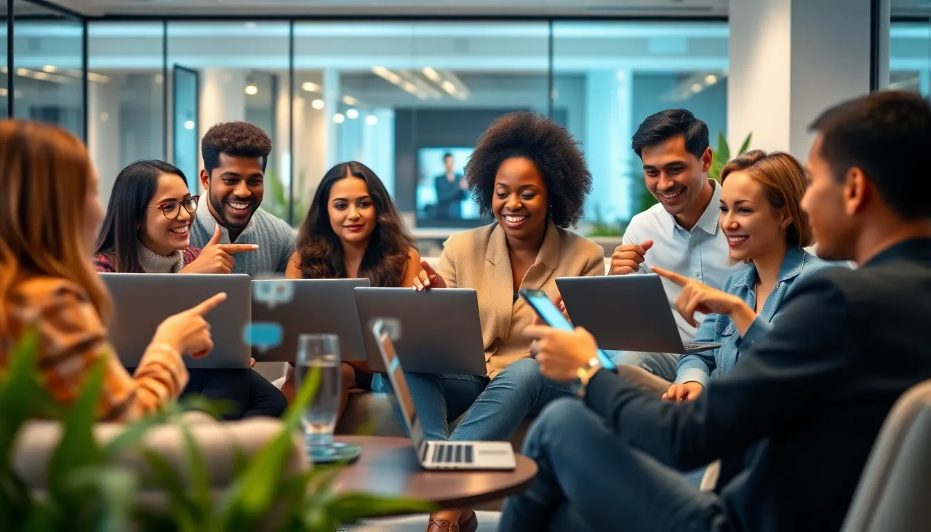 diverse professionals collaborating in a modern virtual meeting.