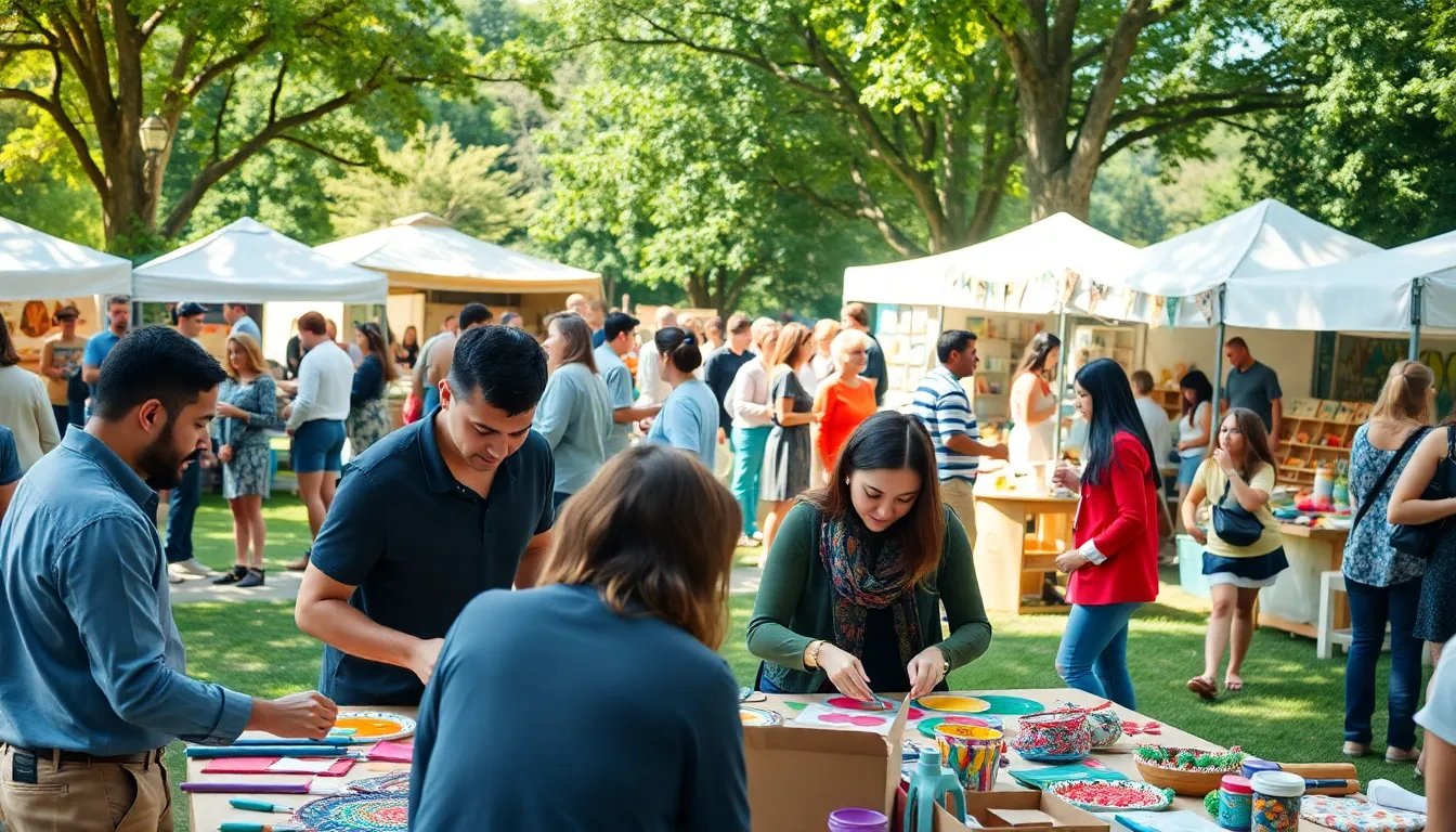 diverse group participating in a vibrant craft fair.