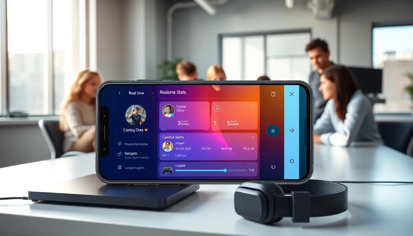 smartphone showing battlefield companion app in a modern workspace.
