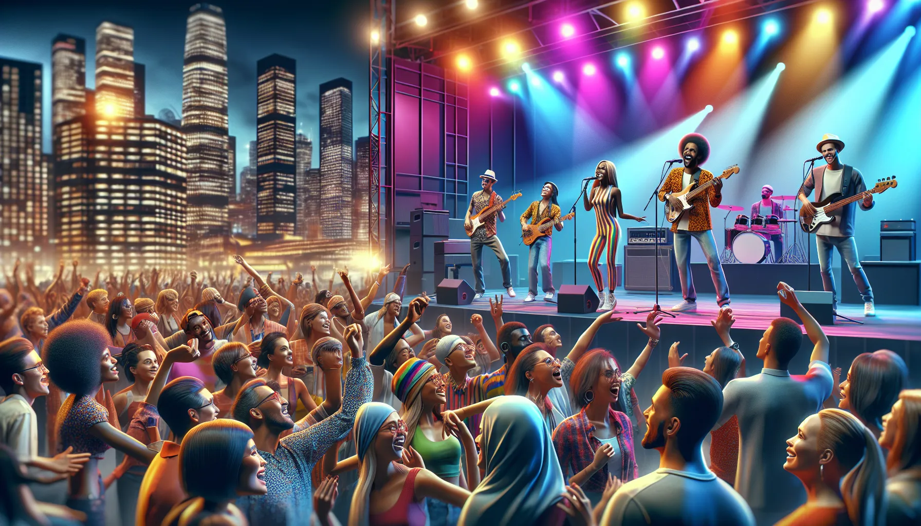 diverse crowd enjoying a lively Popguroll music performance.