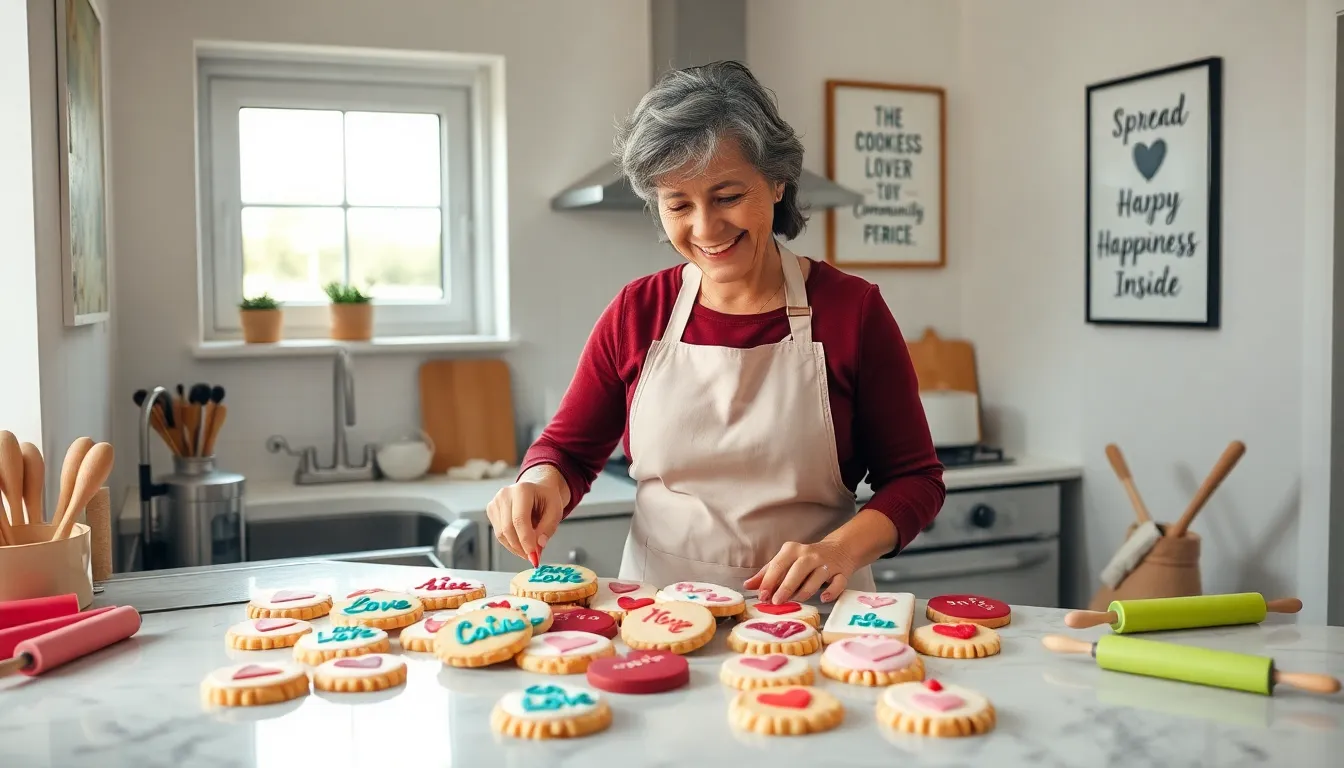 baker decorating cookies in a warm, inviting kitchen.