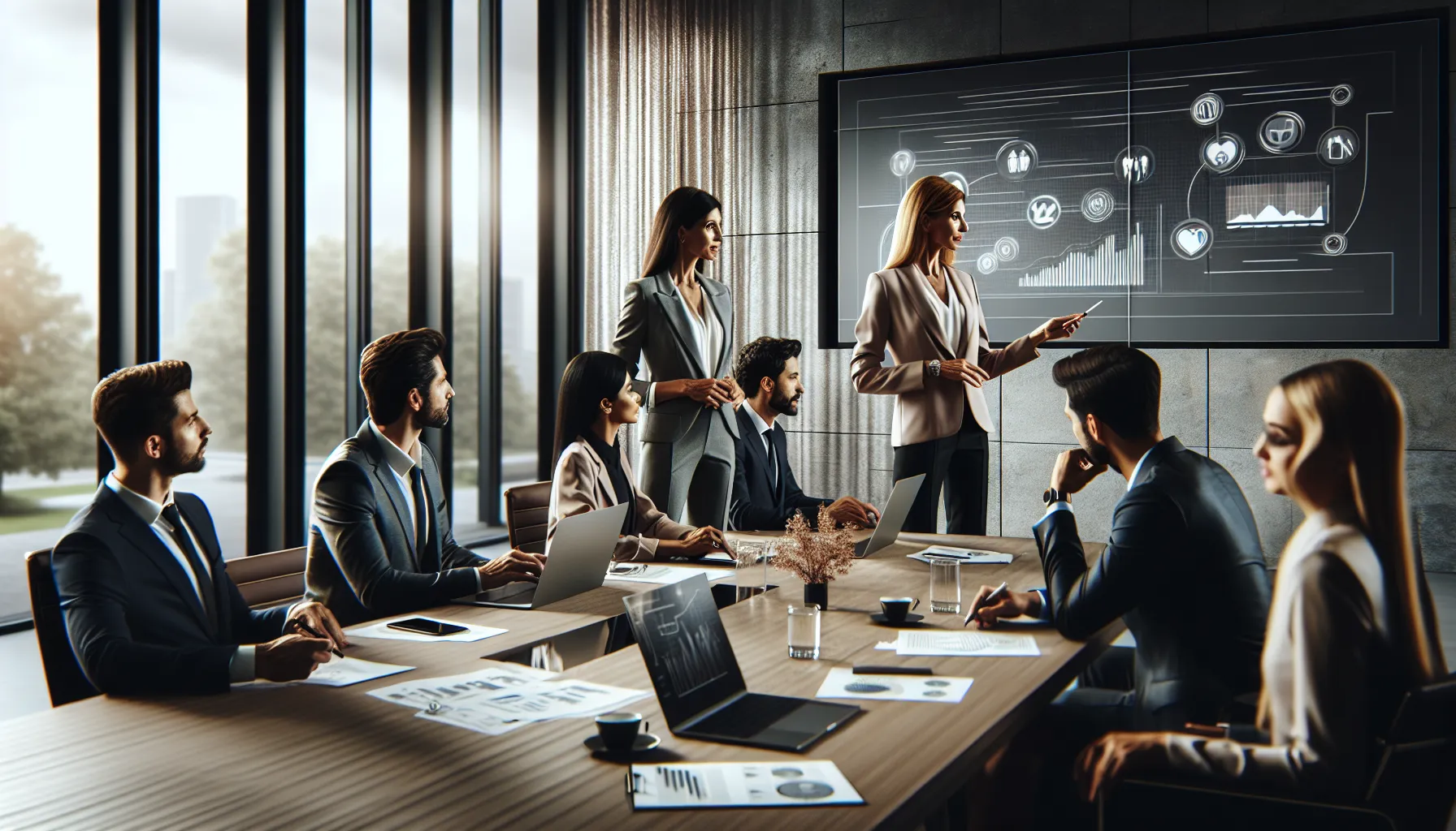 diverse professionals collaborating in a modern office setting.