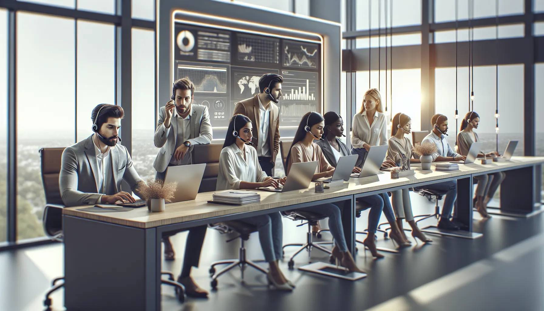 diverse team providing toll-free support in a modern office.