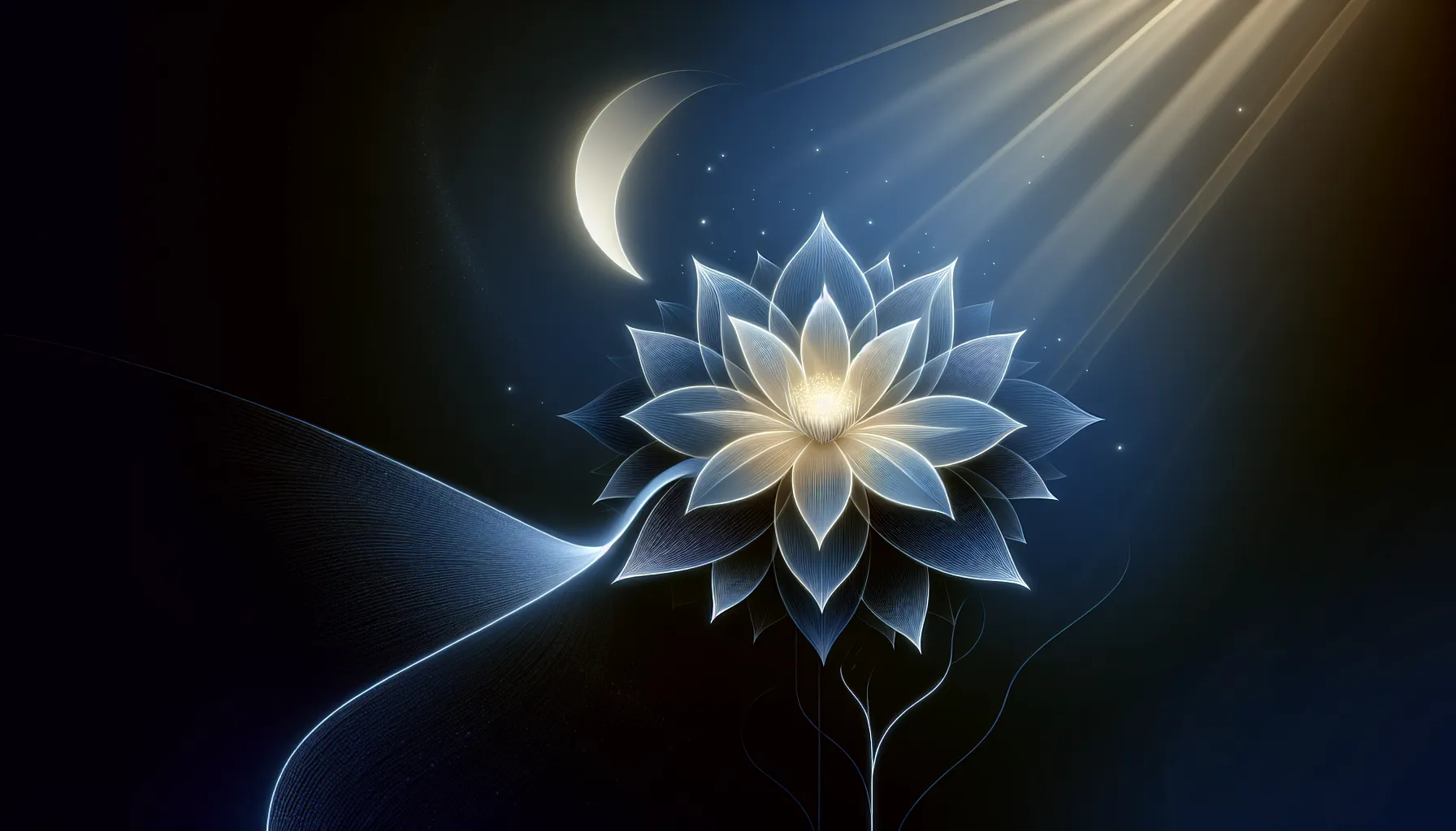 Magical flower glowing under moonlight in minimalist blue gradient
