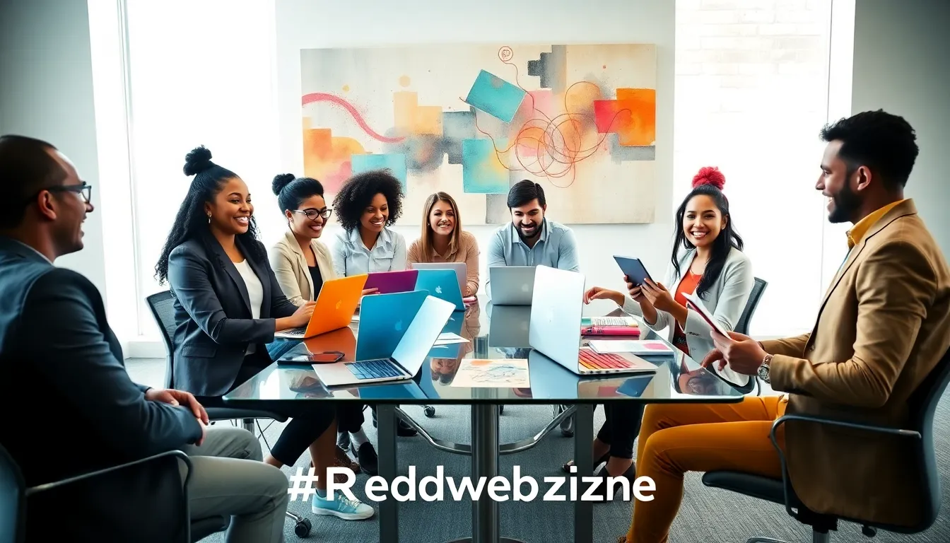 diverse team collaborating in a modern workspace.
