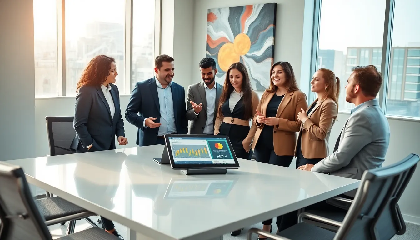 diverse professionals discussing kjdtgkfytn in a modern office.