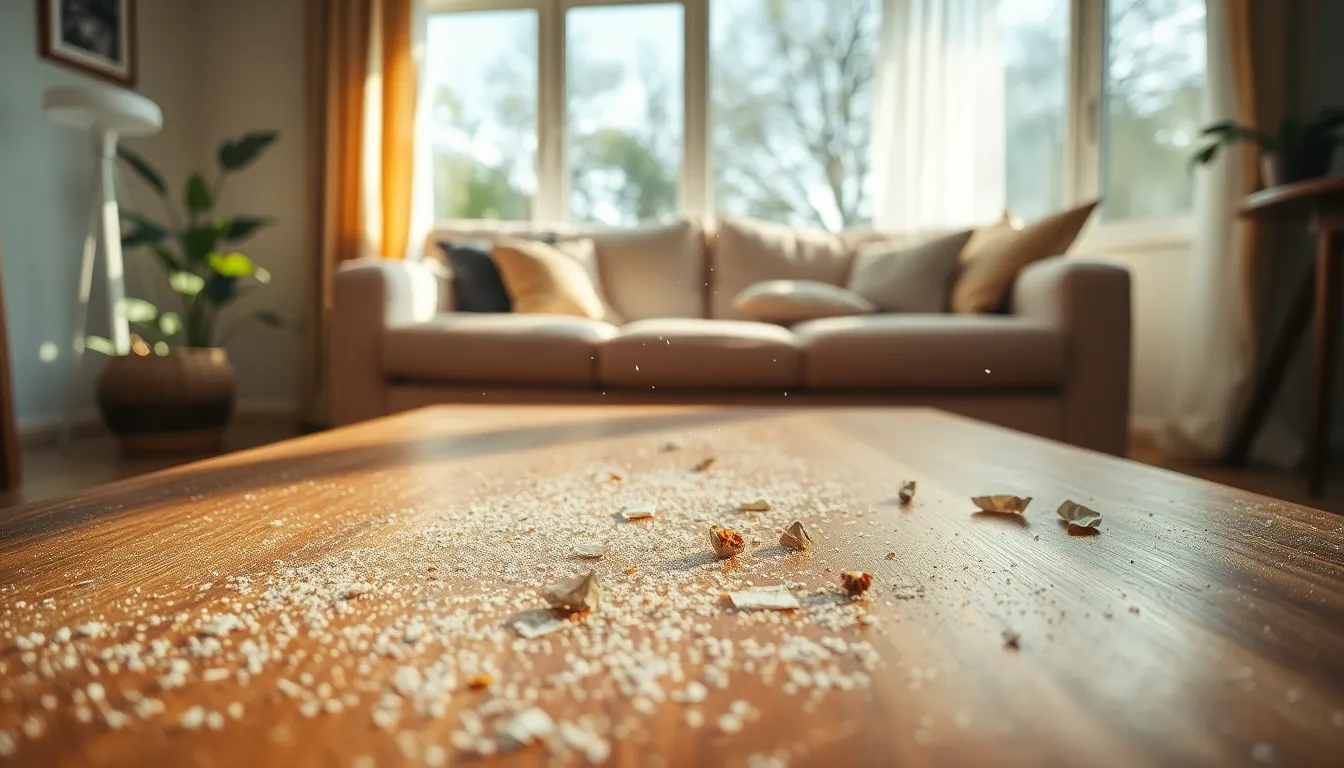 A dusty living room highlighting cleanliness challenges in realty.