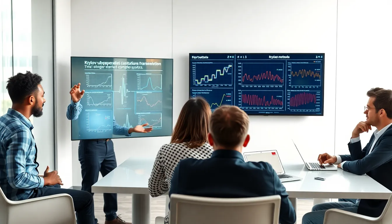 diverse team discussing Krylovalster in a modern office.