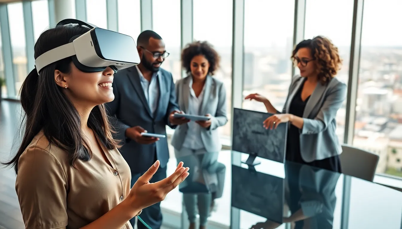 professionals exploring virtual reality technology in a modern San Diego office.