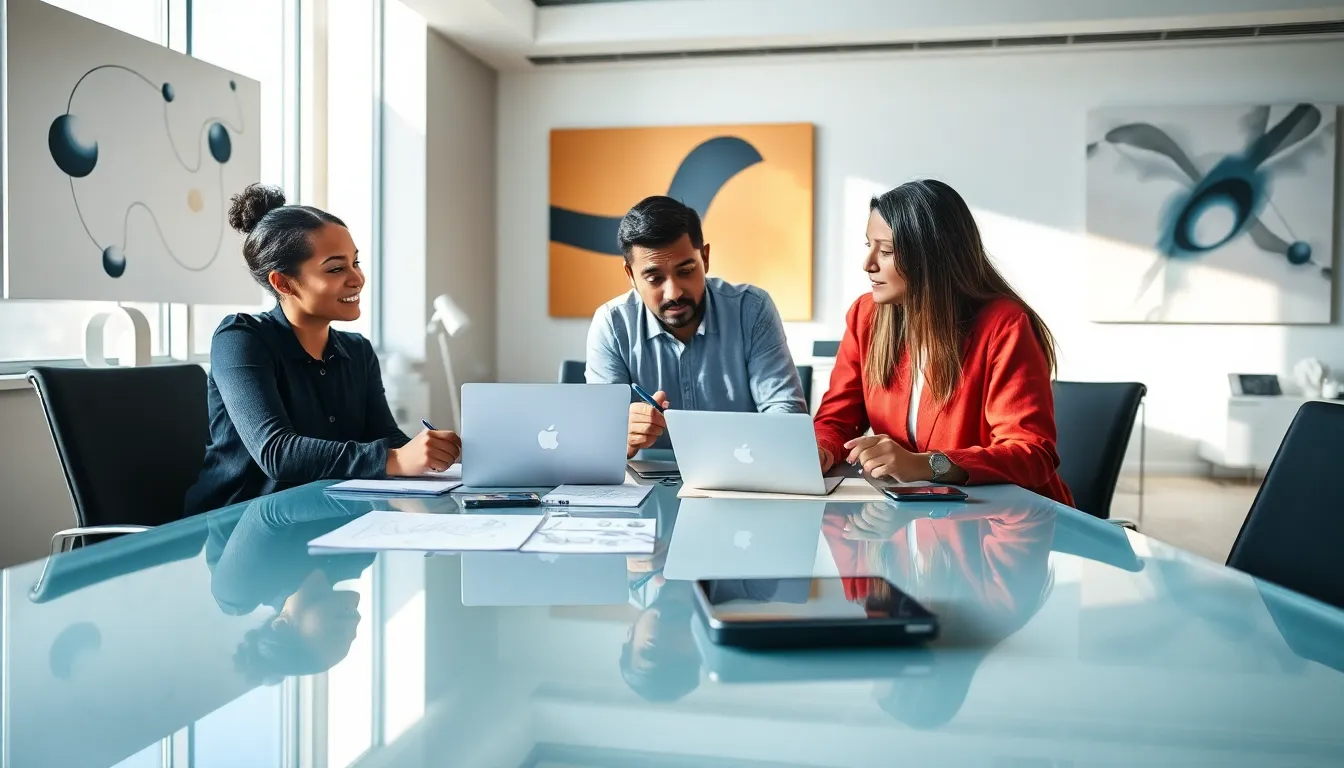 diverse team collaborating on product development in a modern office.