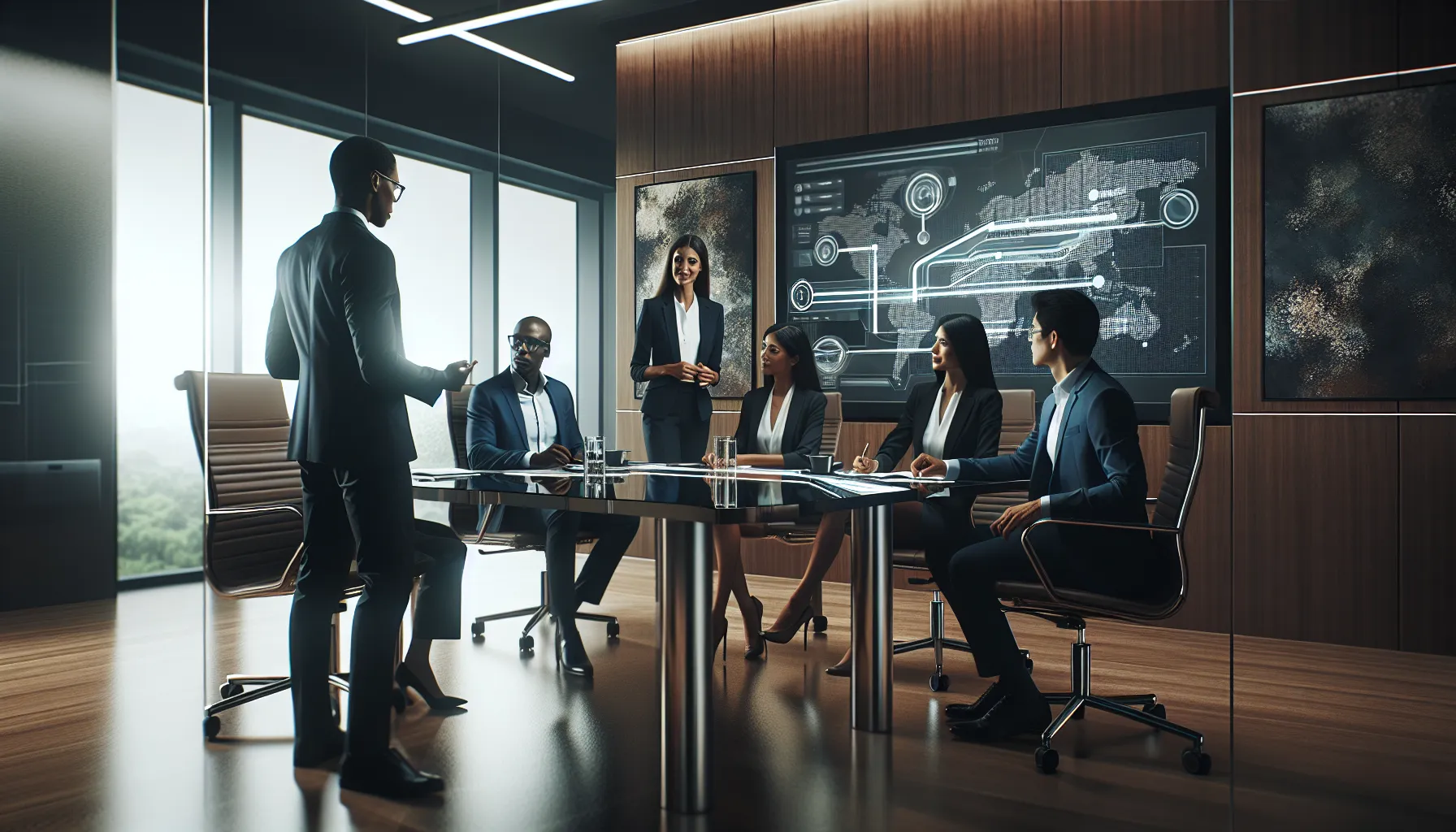 diverse team discussing Trainñine in a modern conference room.