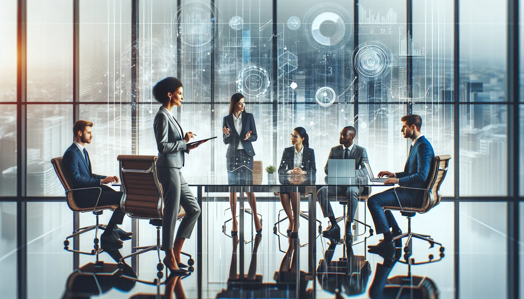 diverse professionals discussing industry standards in a modern conference room.