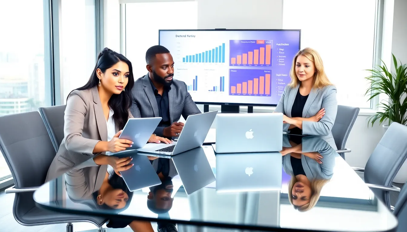 diverse financial team discussing debt relief strategies in an office setting.