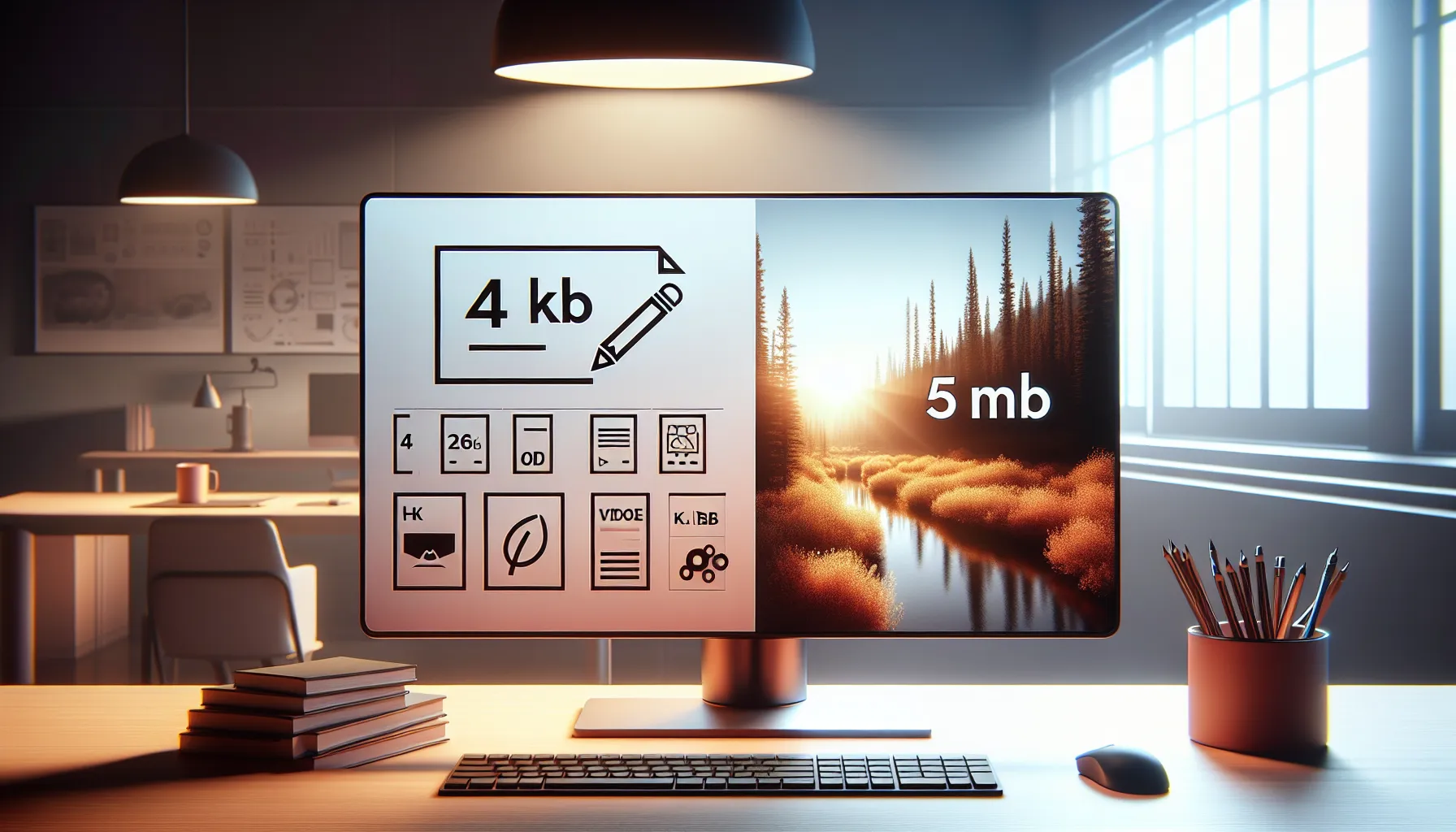Comparison of kilobytes and megabytes on a computer screen.