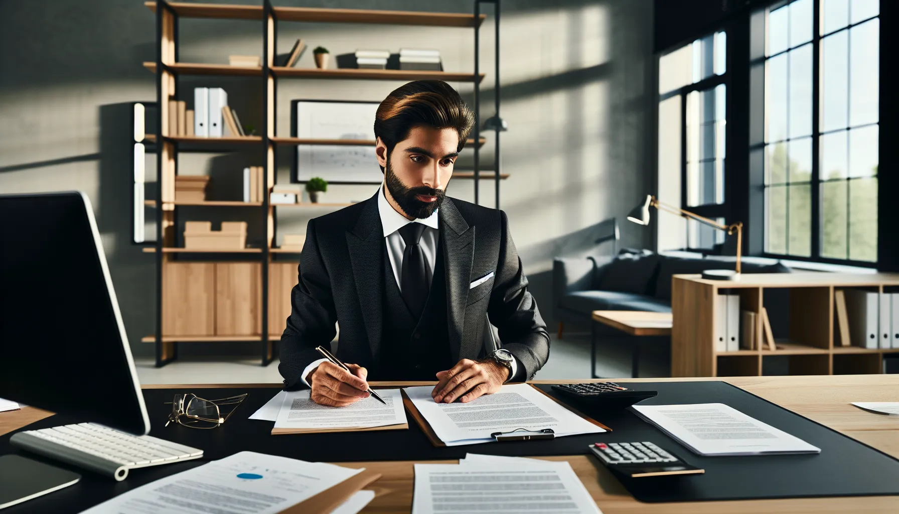 Croatian legal professional reviewing estate planning documents in modern office