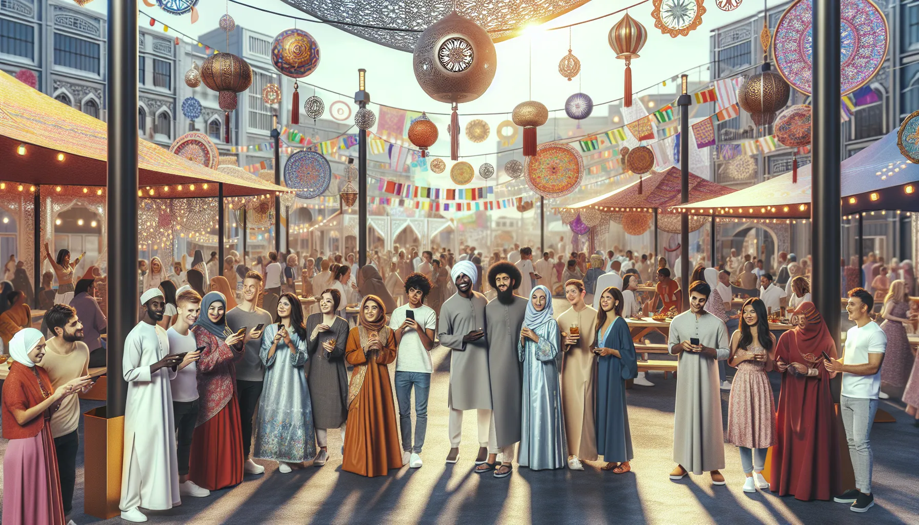 diverse people celebrating mtkastka in a vibrant outdoor setting.