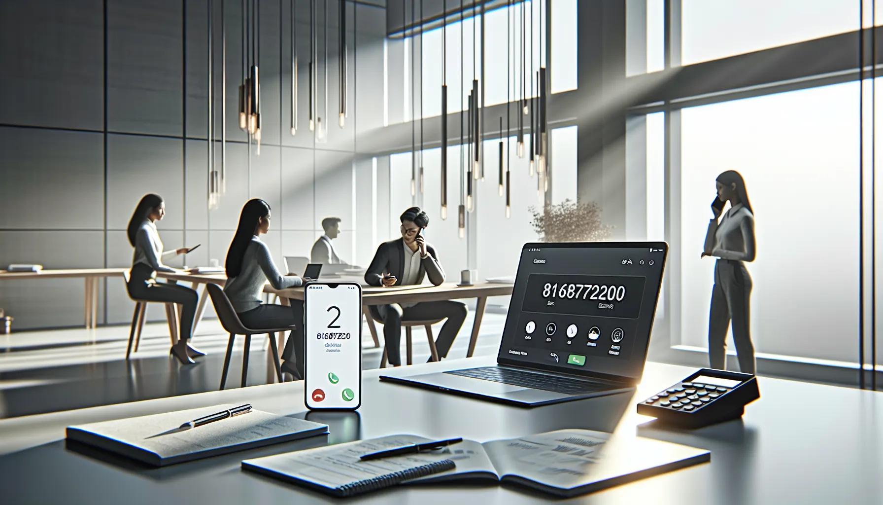 diverse professionals discussing phone call strategies in a modern office.