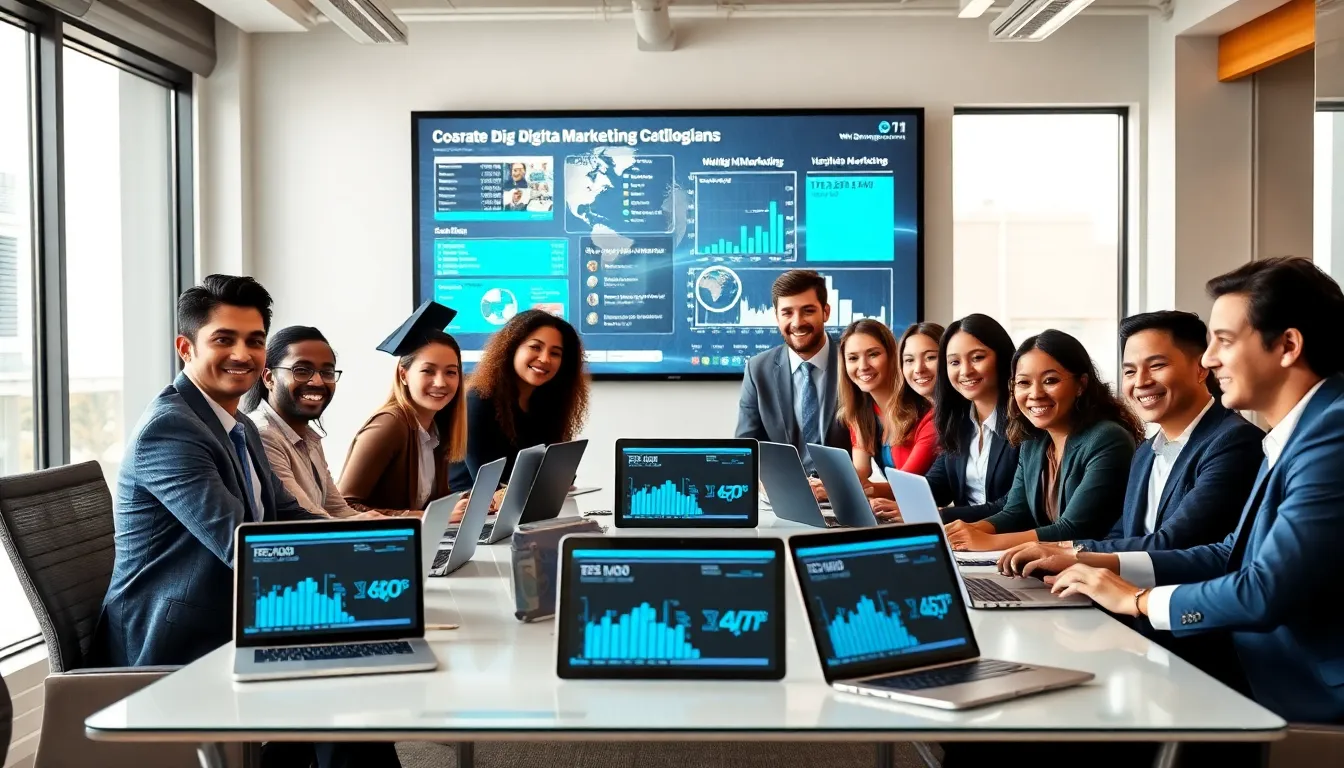 diverse team collaborating on digital marketing strategies.