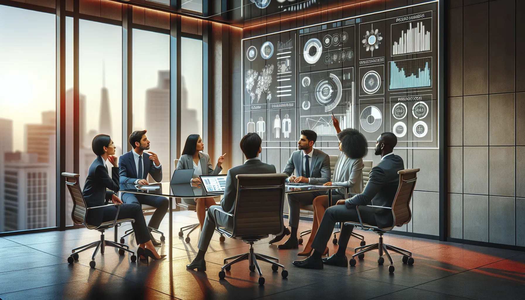 diverse team brainstorming in a modern conference room.