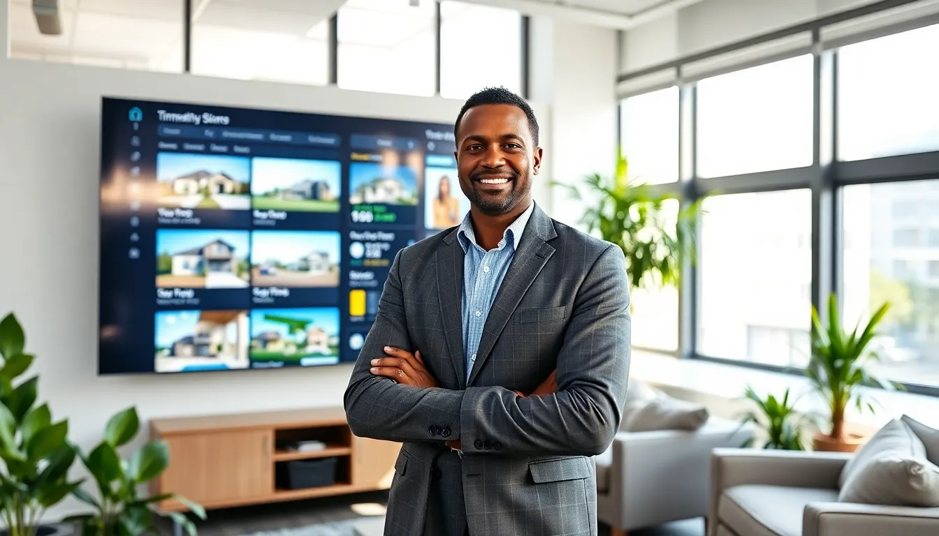 Timothy Williams presenting a digital real estate platform in a modern office.