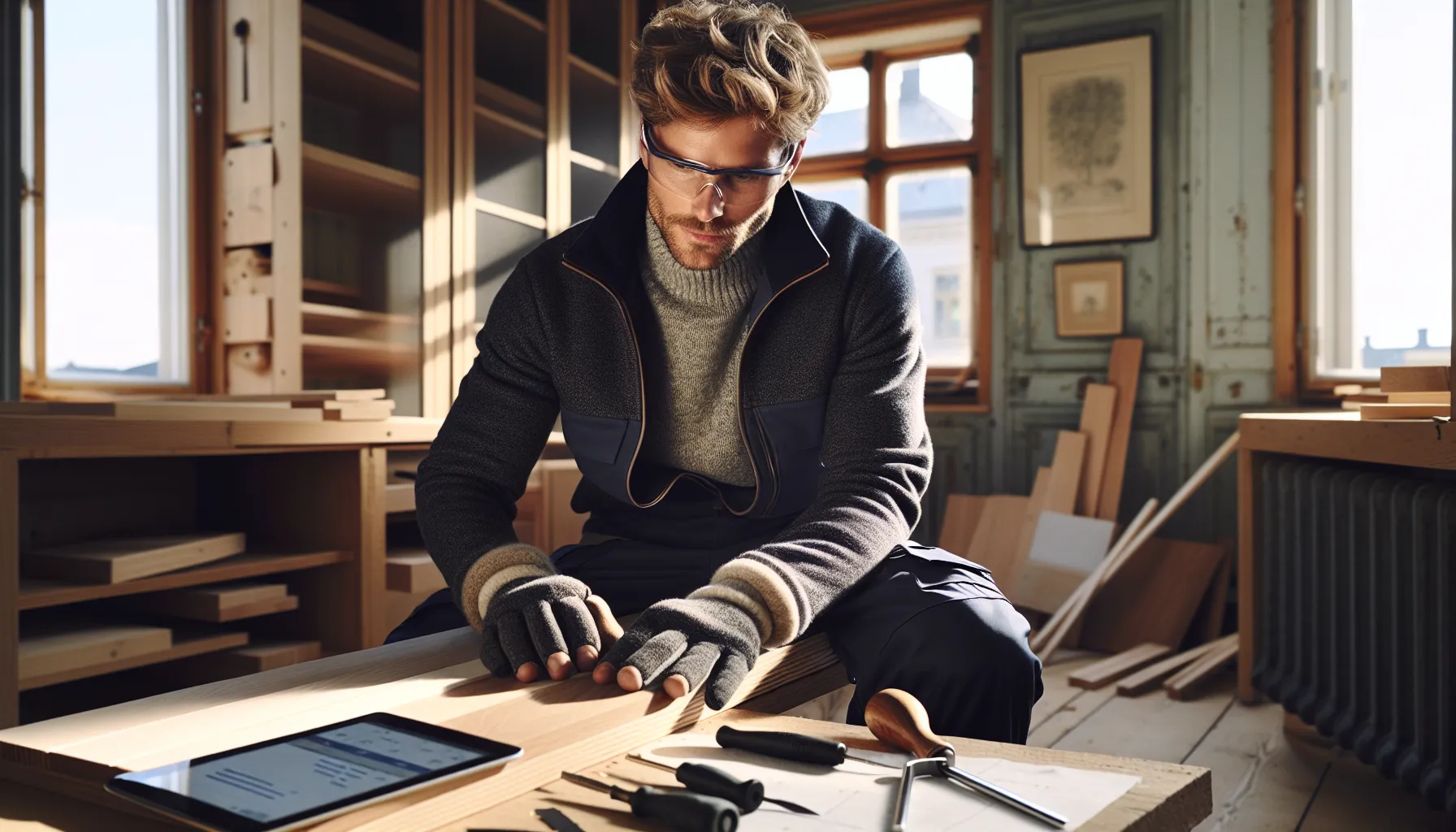 Er håndverksfag riktig for deg? Fordeler og ulemper 3 Norwegian craftsperson inspecting a perfect oak cabinet joint in a sunlit oslo renovation.