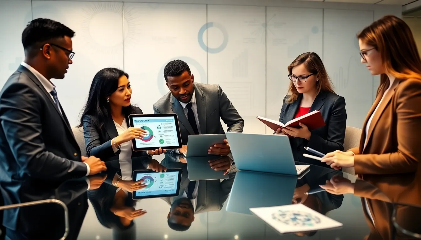 diverse financial professionals discussing tax optimization strategies in an office.