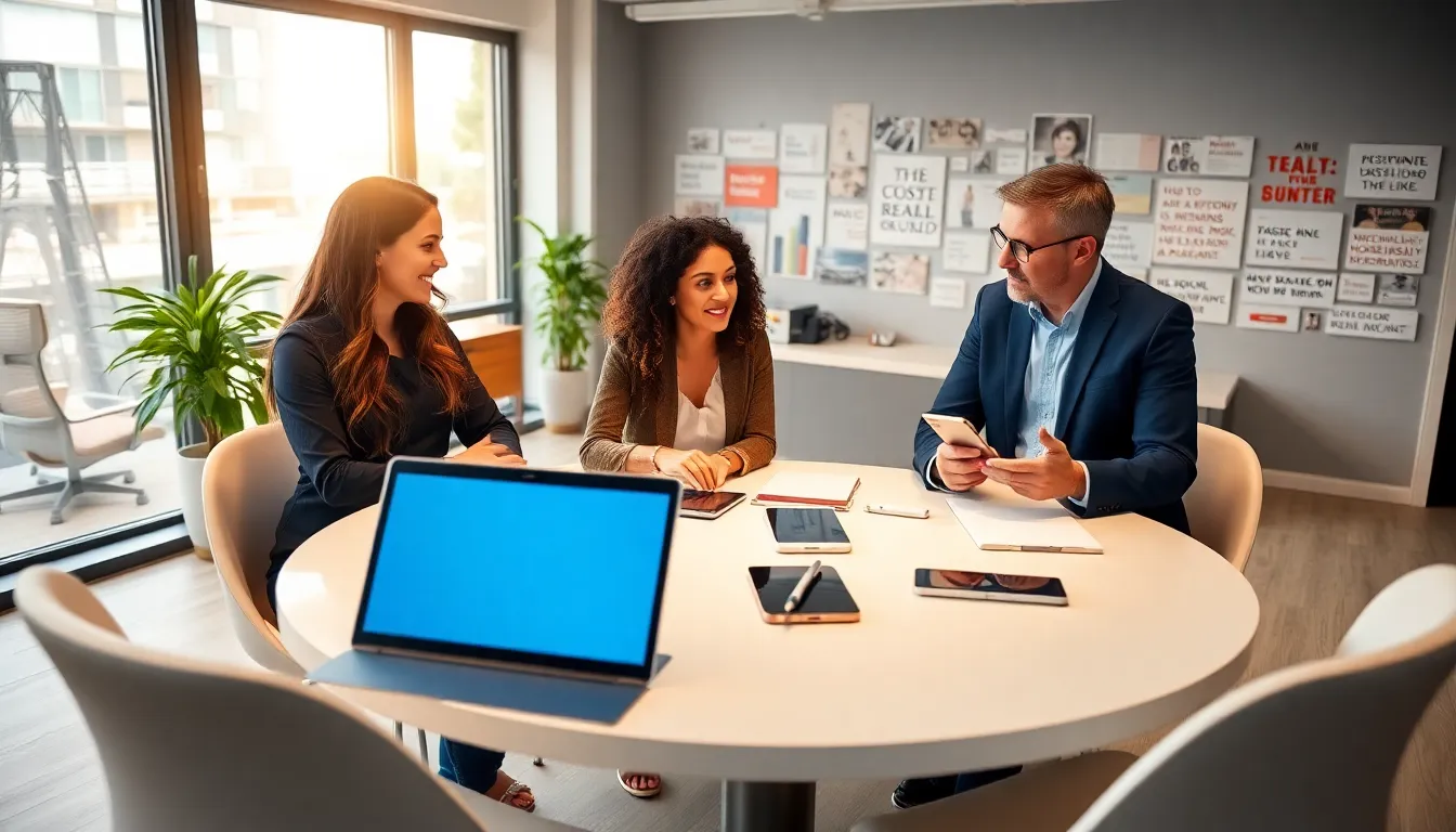 diverse professionals collaborating in a modern office setting.