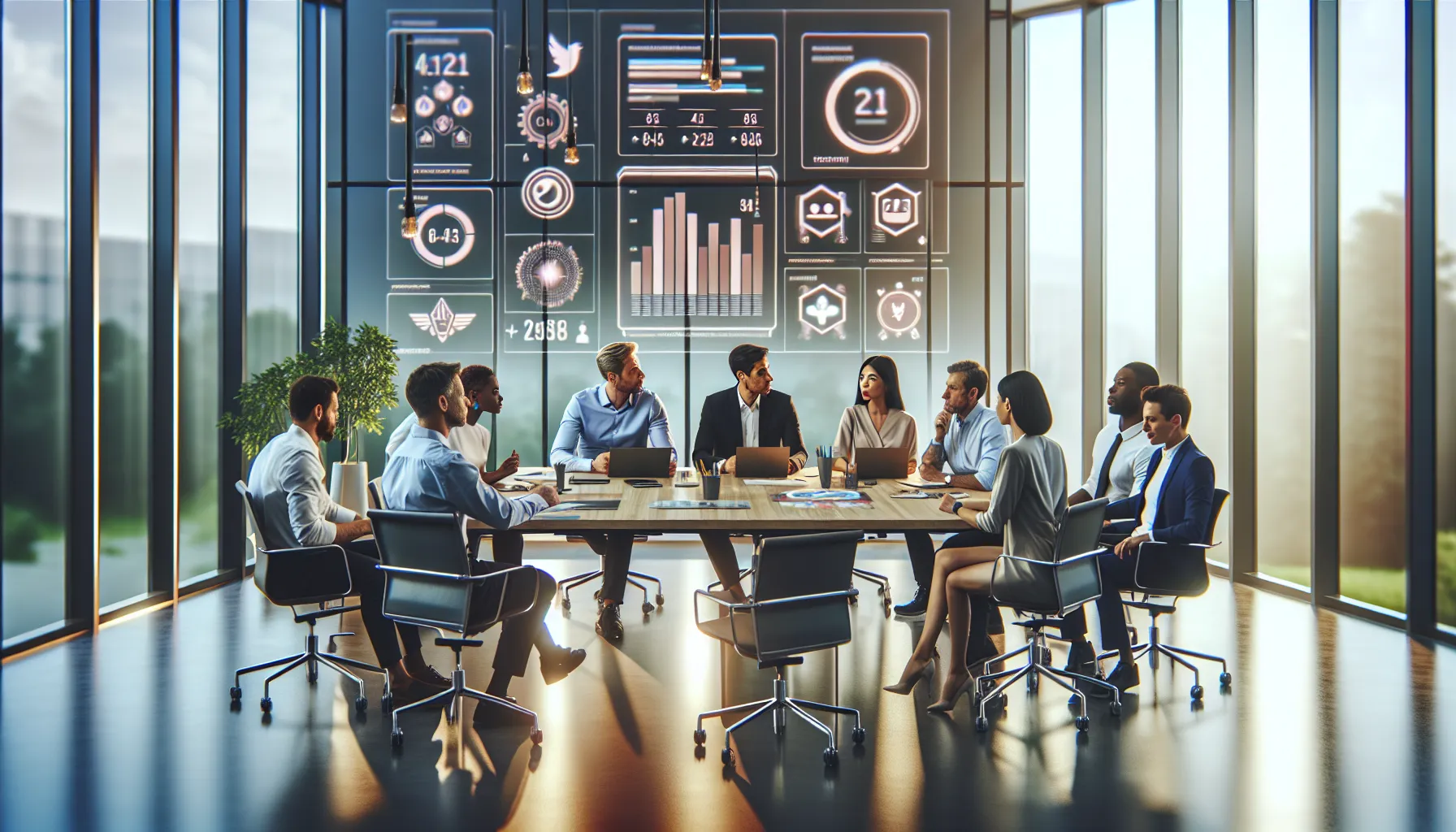 diverse team engaged in gamified work session in a modern office.