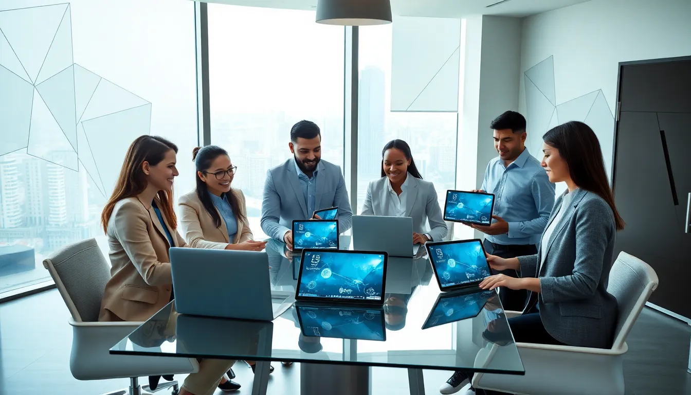 diverse team collaborating in a modern office setting.