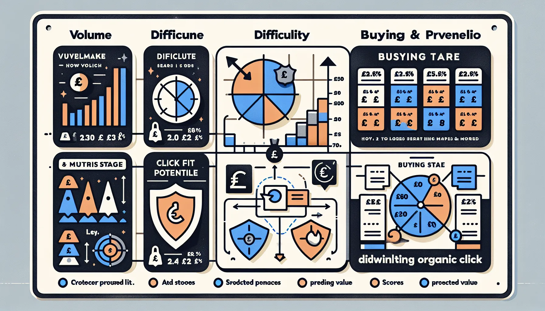 UK-focused process infographic for prioritising keywords from metrics to final shortlist.