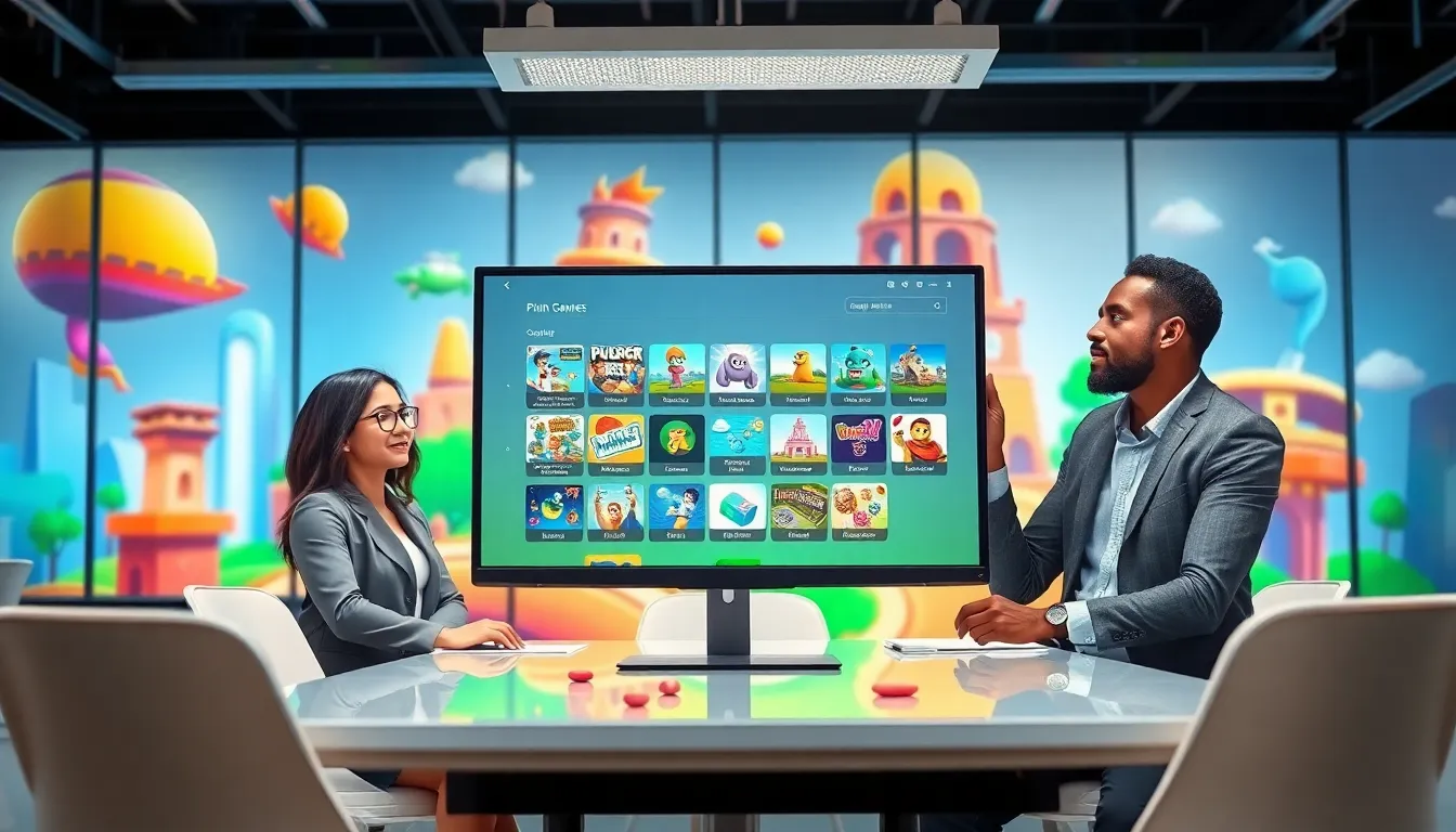 diverse professionals discussing creative gaming ideas in a modern office.