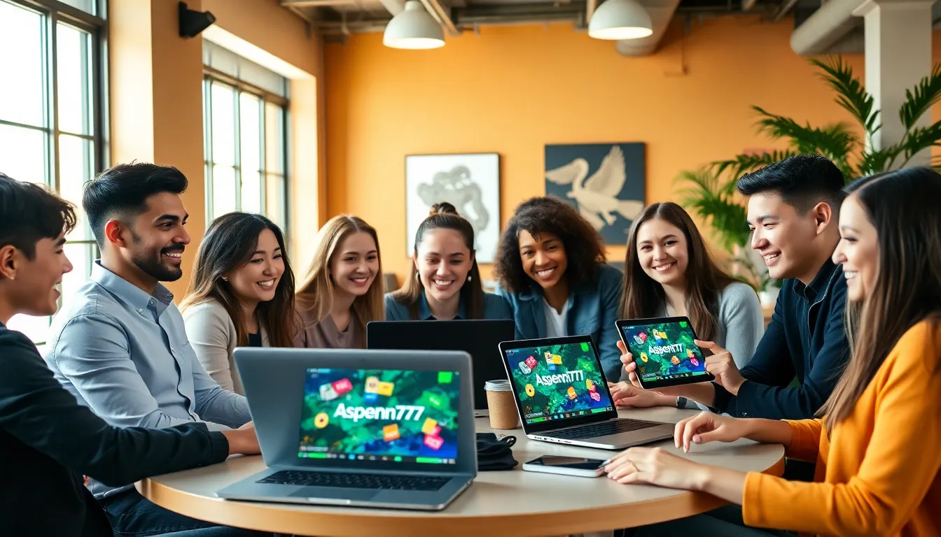 diverse team collaborating in a modern workspace on Aspenn777 platform.