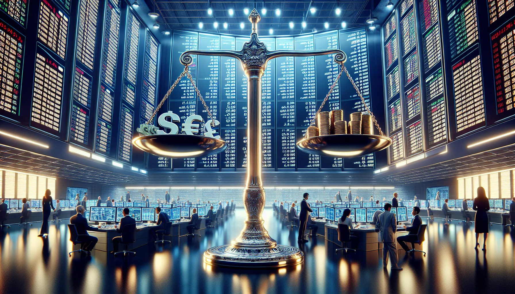 A financial trading floor displaying US Dollar and Euro exchange rates.