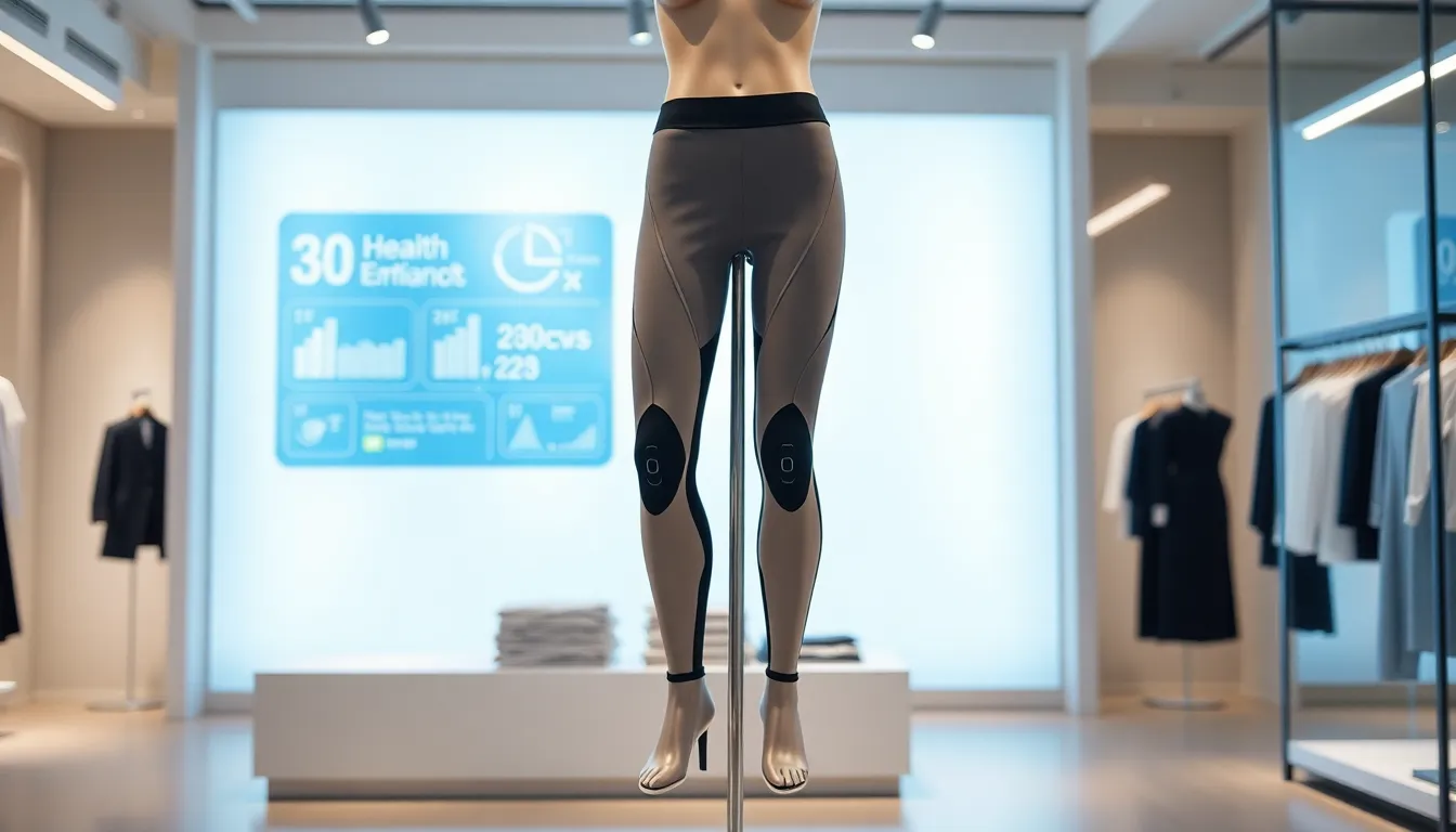 stylish wearable technology pants in a modern fashion boutique.