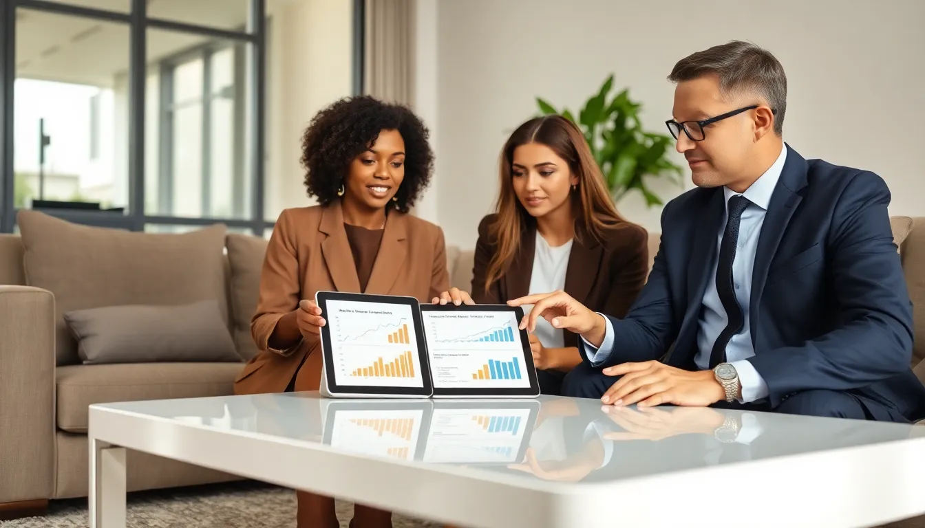 diverse professionals discussing home equity loans in a modern setting.