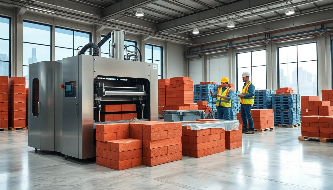 Modern brick making machine in a clean American industrial facility.